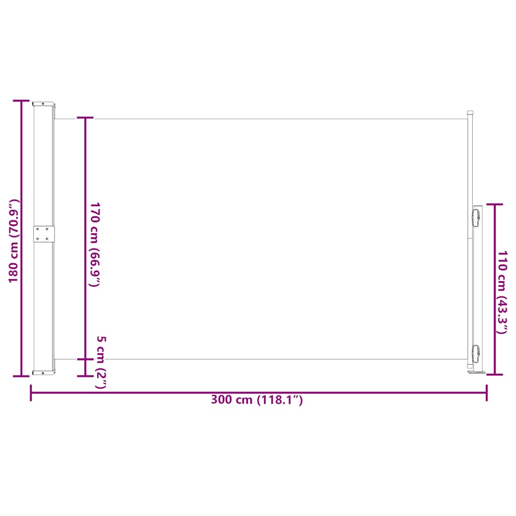 sammenrullelig sidemarkise til terrassen 180x300 cm brun
