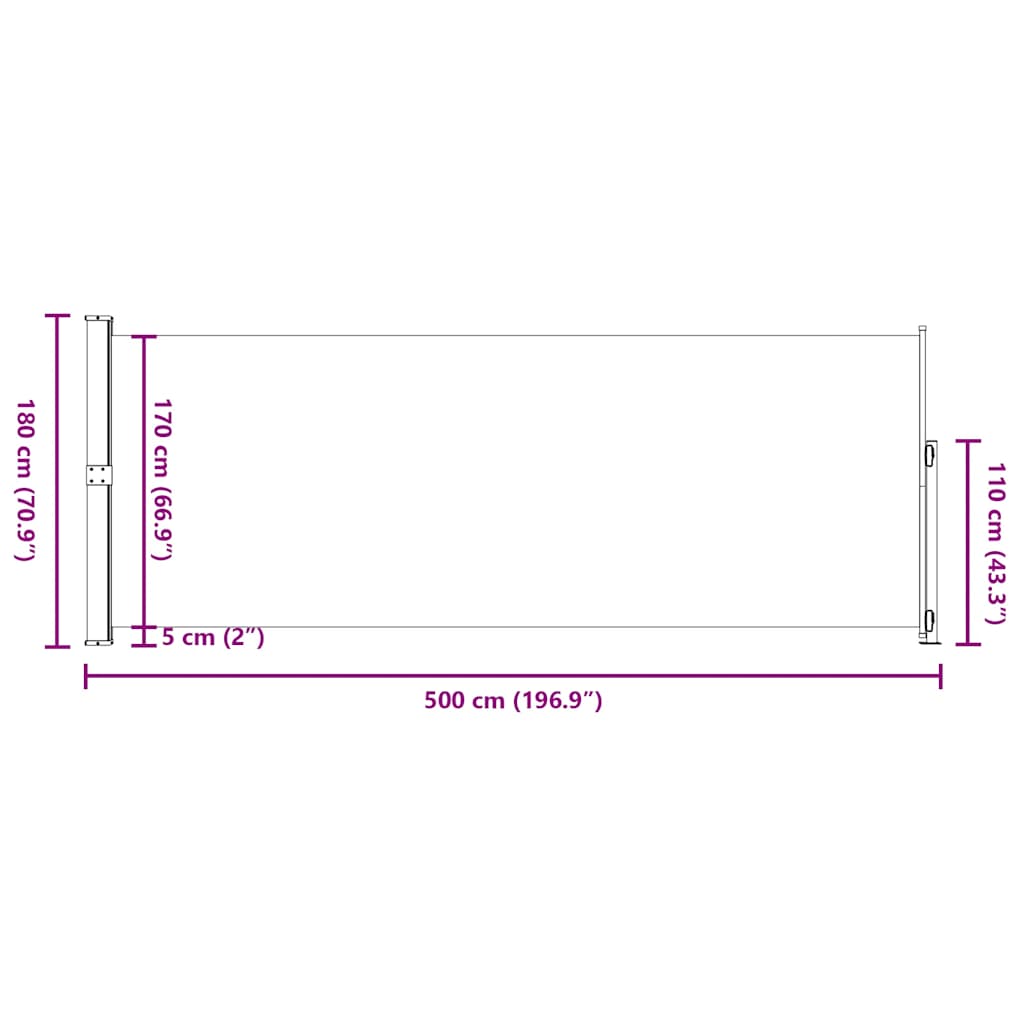 sammenrullelig sidemarkise til terrassen 180x500 cm brun