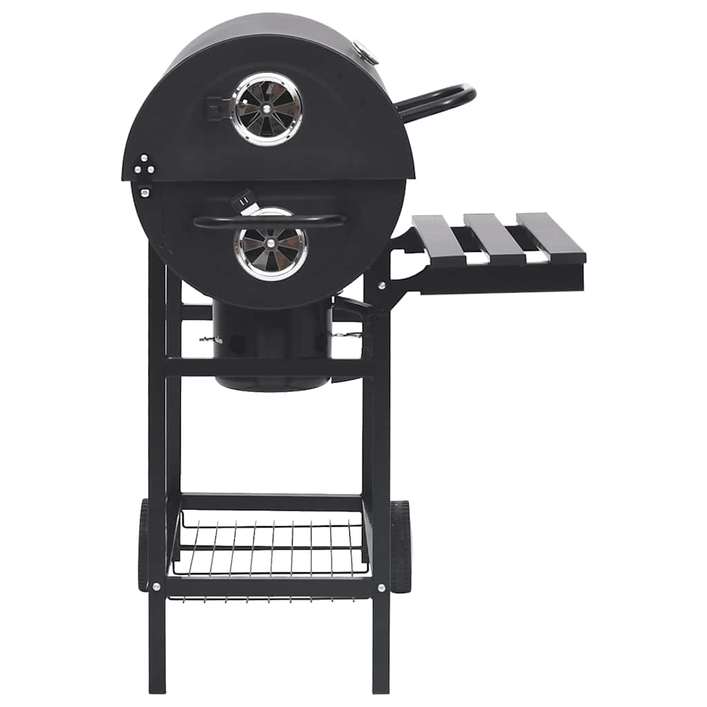 tøndegrill med hjul og hylder 115x85x95 cm stål sort
