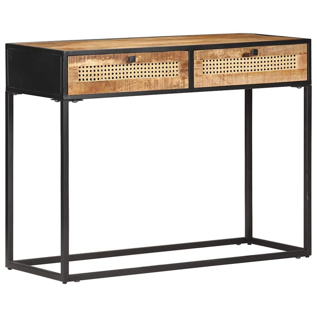 konsolbord 100x35x75 cm ru mangotræ og naturligt rørflet