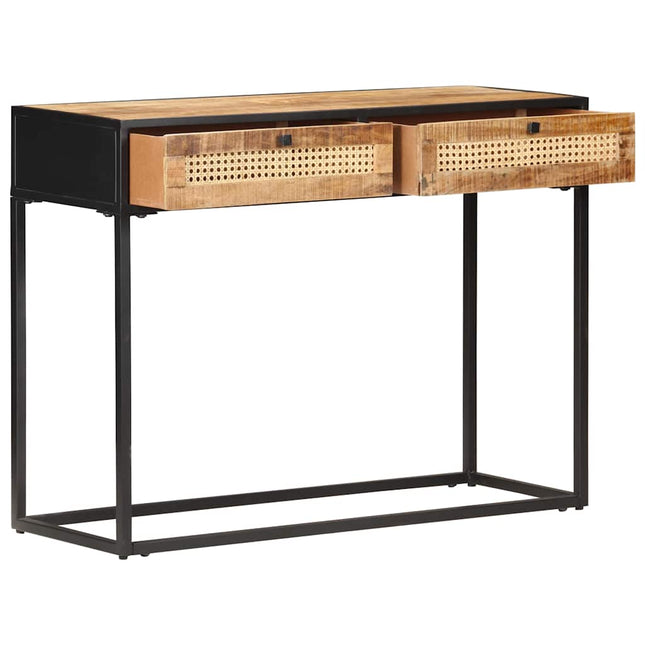 konsolbord 100x35x75 cm ru mangotræ og naturligt rørflet