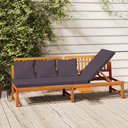 daybed med cremefarvet hynde 200x60x75 cm massivt akacietræ grå