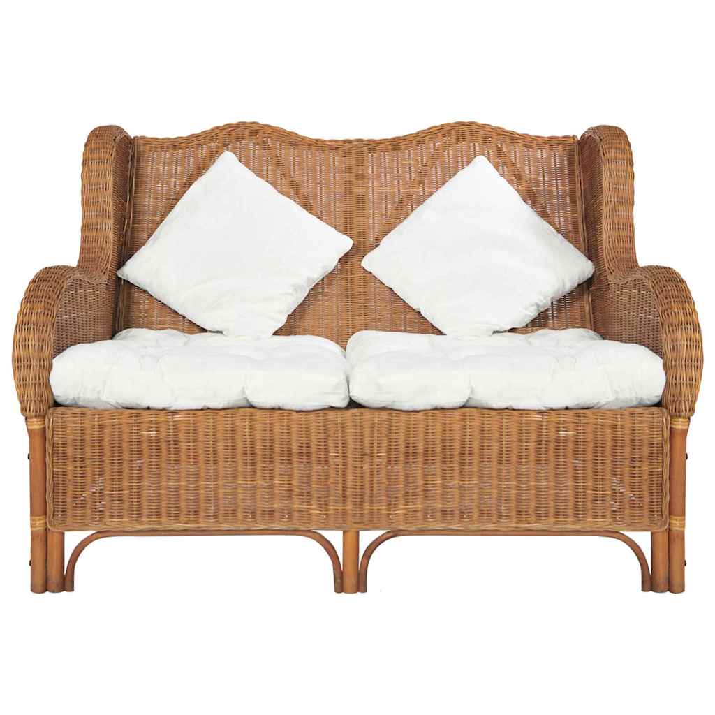2-personers sofa naturlig rattan og hør lysebrun
