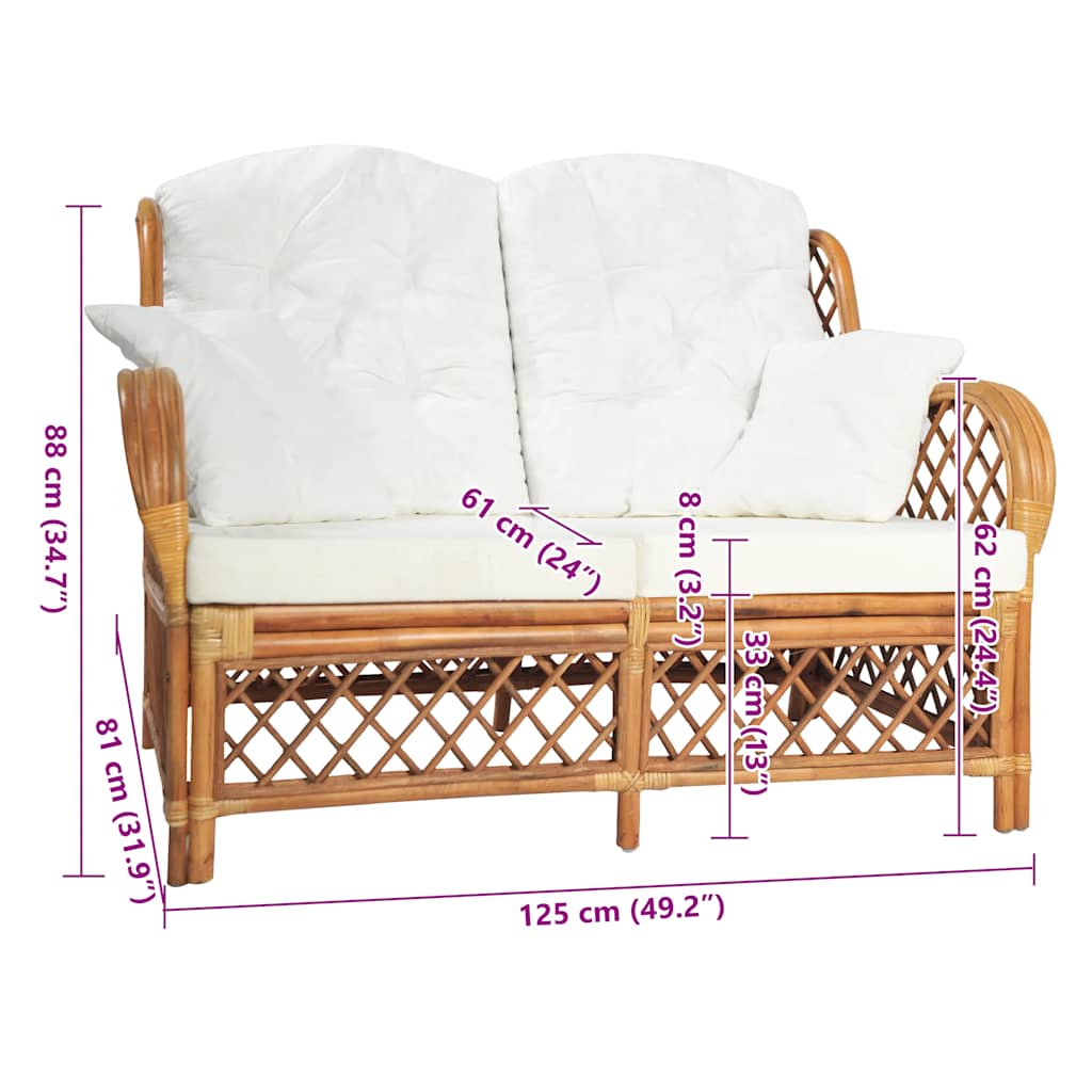 2-personers sofa rattan lysebrun