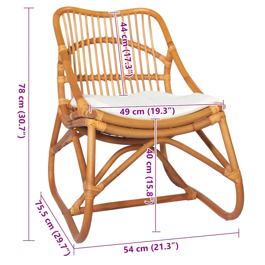 rattanstol linned lysebrun