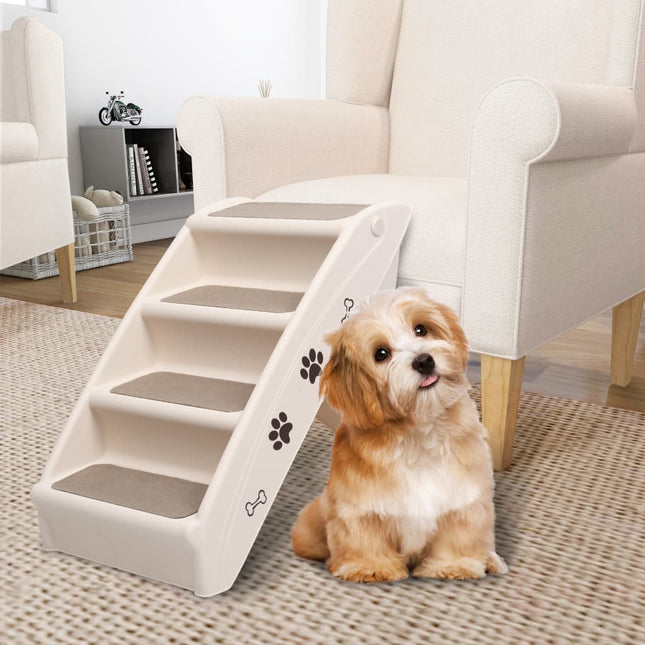 foldbar hundetrappe 62x40x49,5 cm cremefarvet