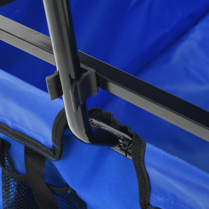 foldbar havevogn med tag stål blå