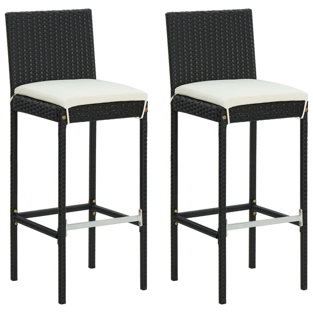 barstole til haven med hynder 2 stk. polyrattan sort