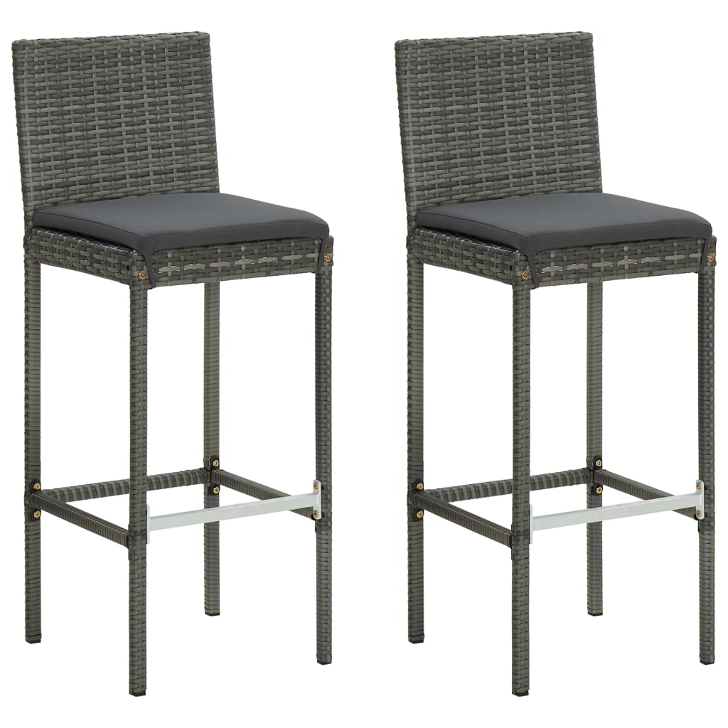 barstole til haven med hynder 2 stk. polyrattan gr