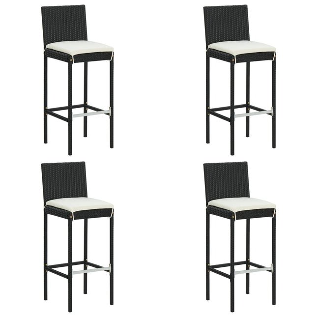 barstole til haven med hynder 4 stk. polyrattan sort