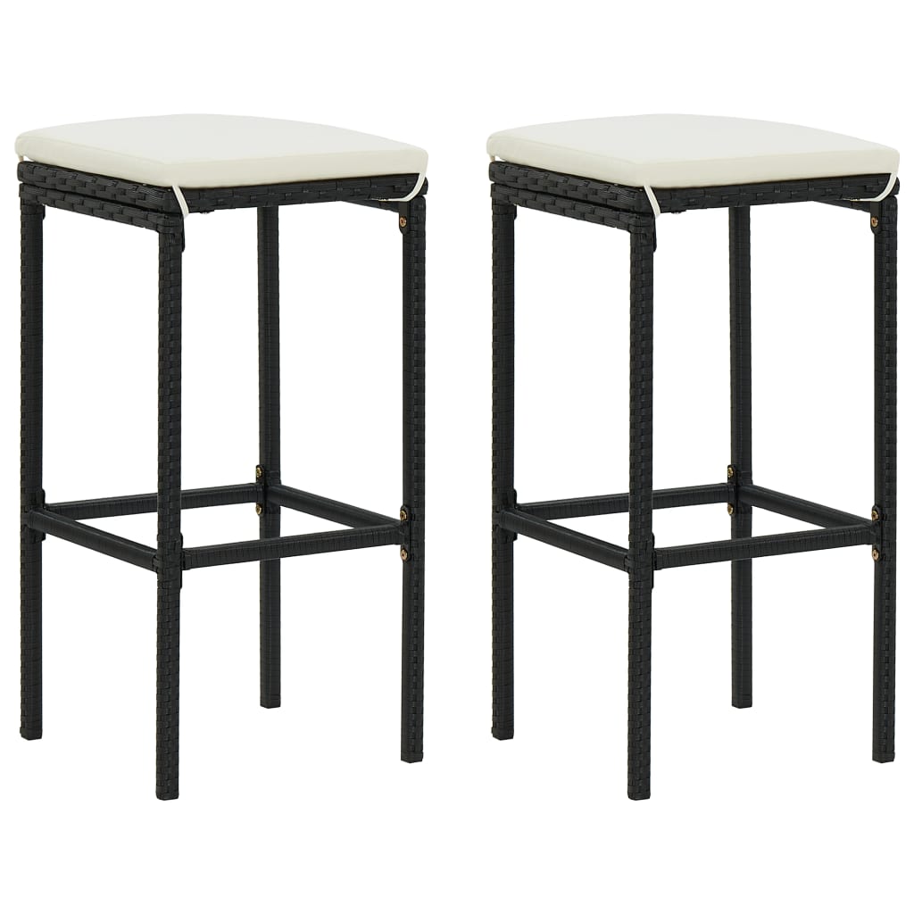 vidaXL barstole med hynder 2 stk. polyrattan sort
