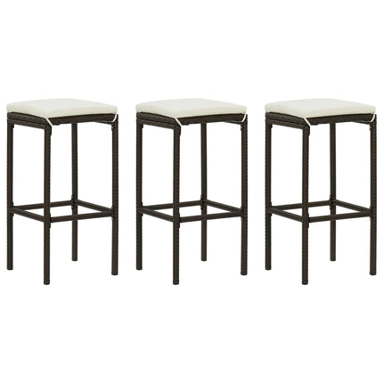 barstole med hynder 3 stk. polyrattan brun
