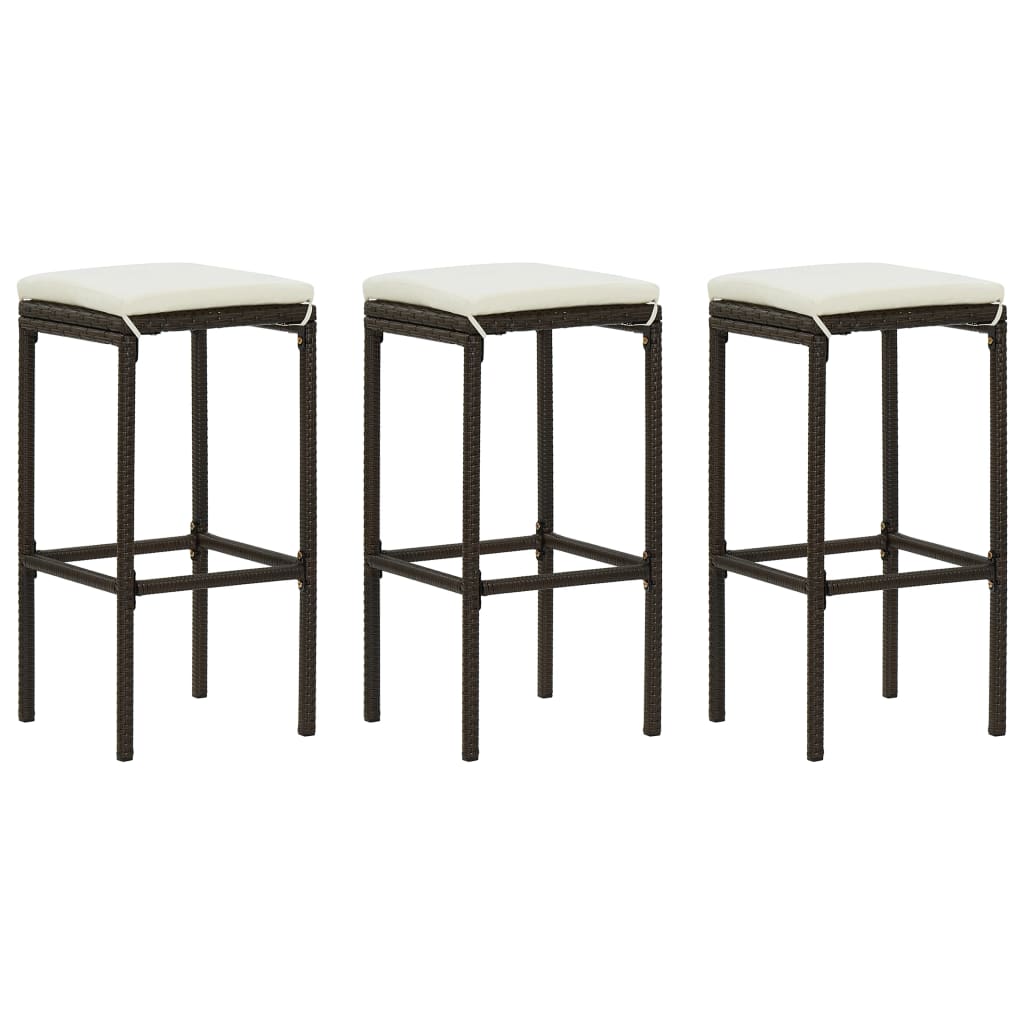 vidaXL barstole med hynder 3 stk. polyrattan brun