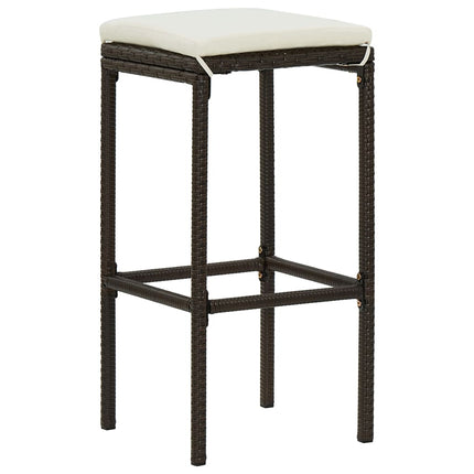 barstole med hynder 3 stk. polyrattan brun