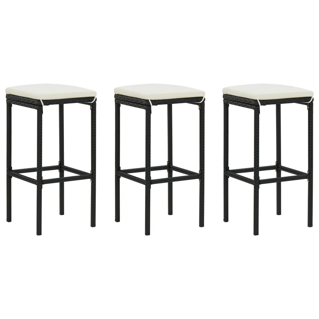 barstole med hynder 3 stk. polyrattan sort