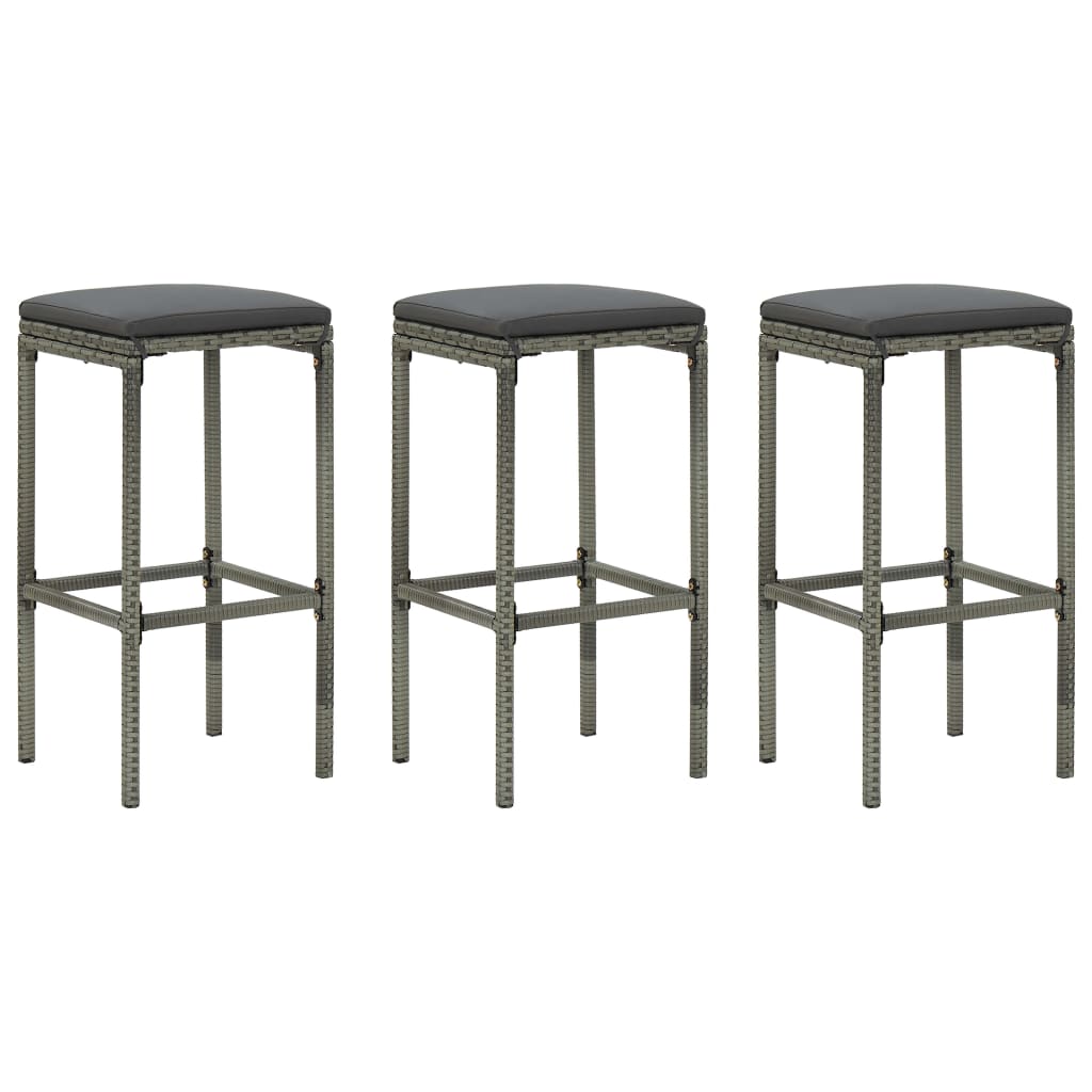 barstole med hynder 3 stk. polyrattan gr