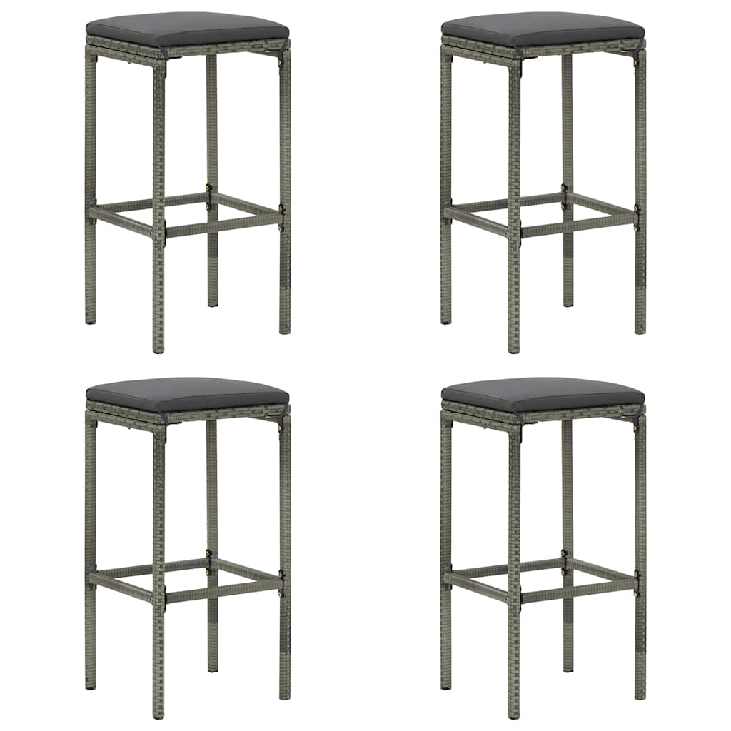 Barstole med hynder - sæt af 4 i grå polyrattan