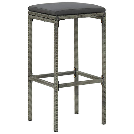 barstole med hynder 4 stk. polyrattan grå