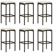 barstole med hynder 6 stk. polyrattan brun