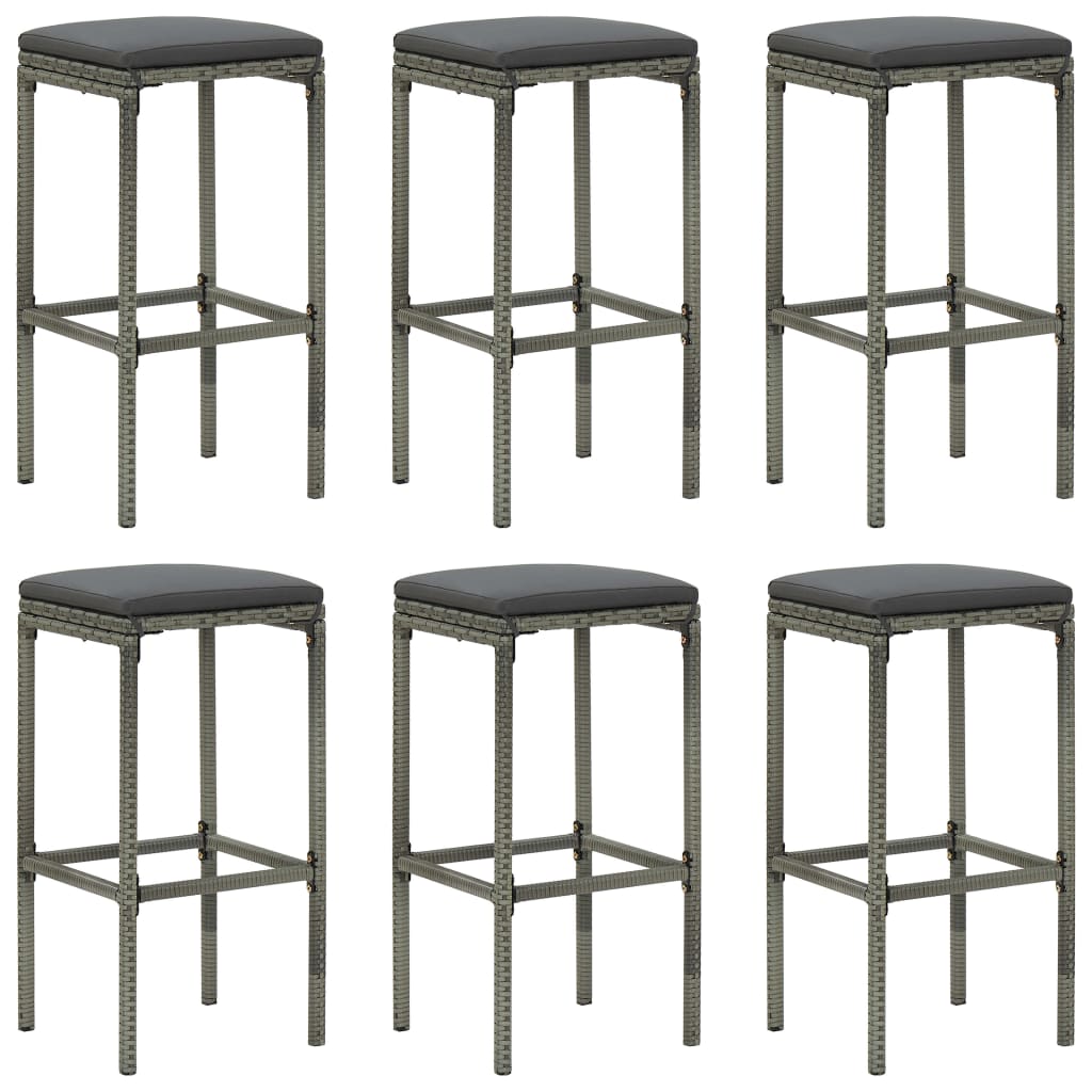 barstole med hynder 6 stk. polyrattan gr