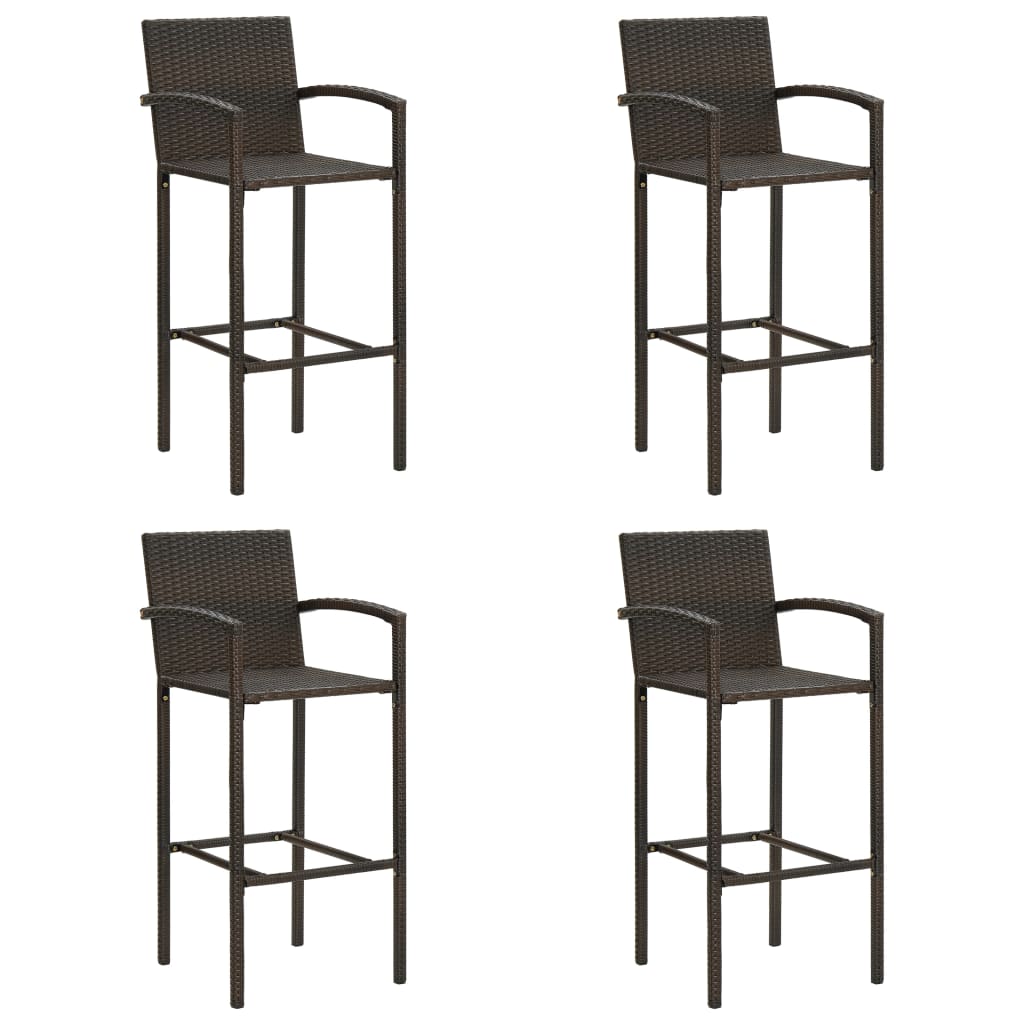 Barstole 4 stk. i polyrattan - brun, til ude og inde