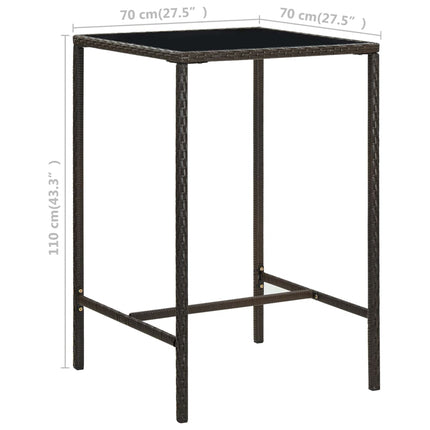 barbord til haven 70x70x110 cm polyrattan og glas brun