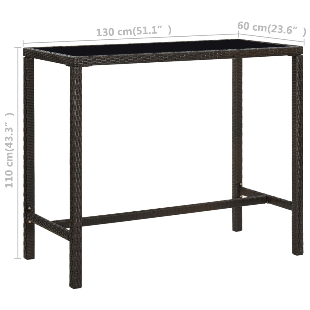 barbord til haven 130x60x110 cm polyrattan og glas brun