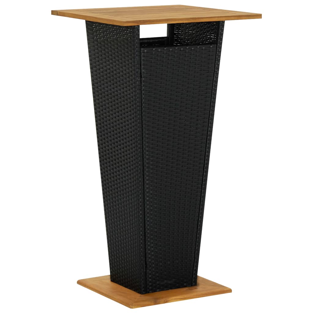 barbord 60x60x110 cm polyrattan og massivt akacietræ sort billede