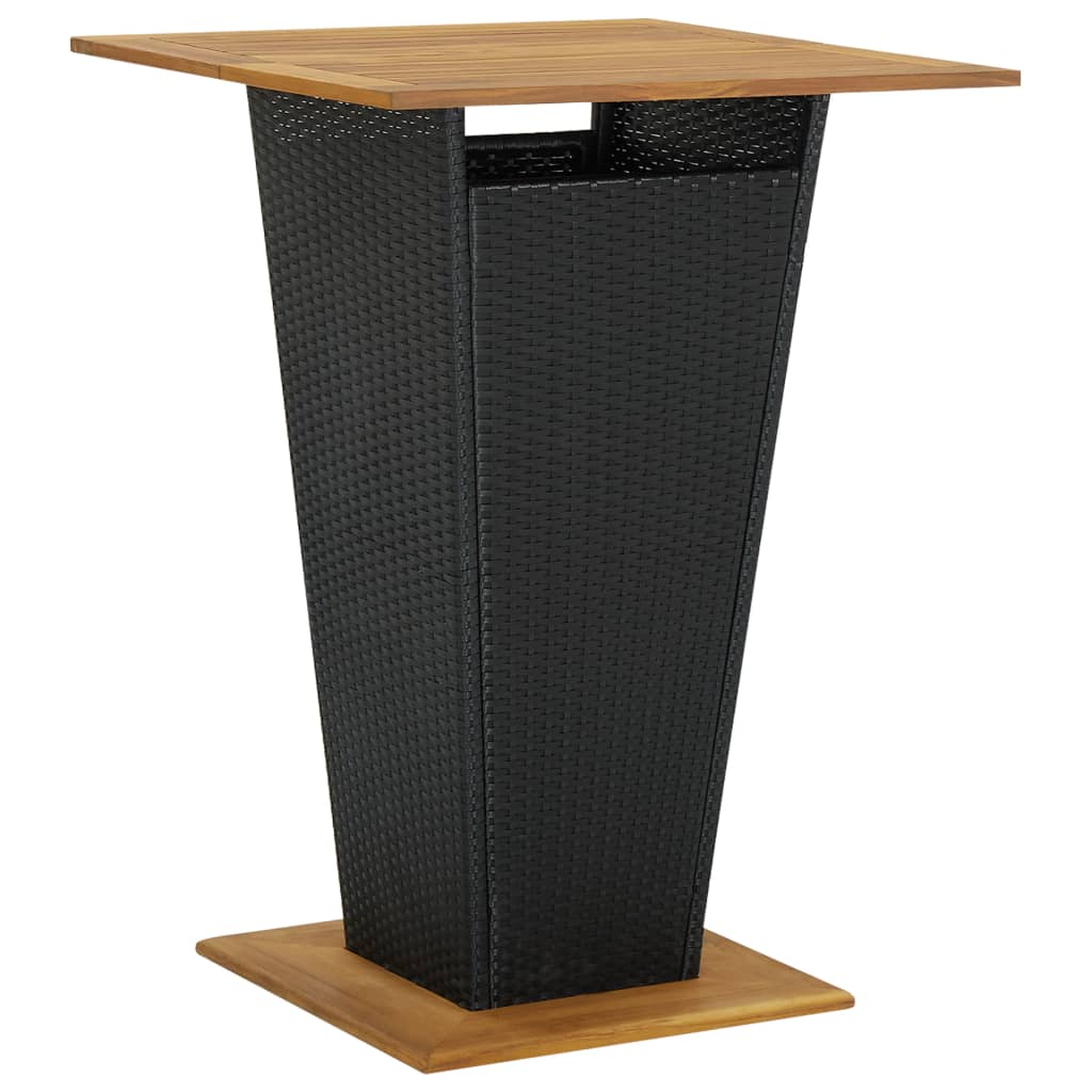 barbord 80x80x110 cm polyrattan og massivt akacietræ sort billede