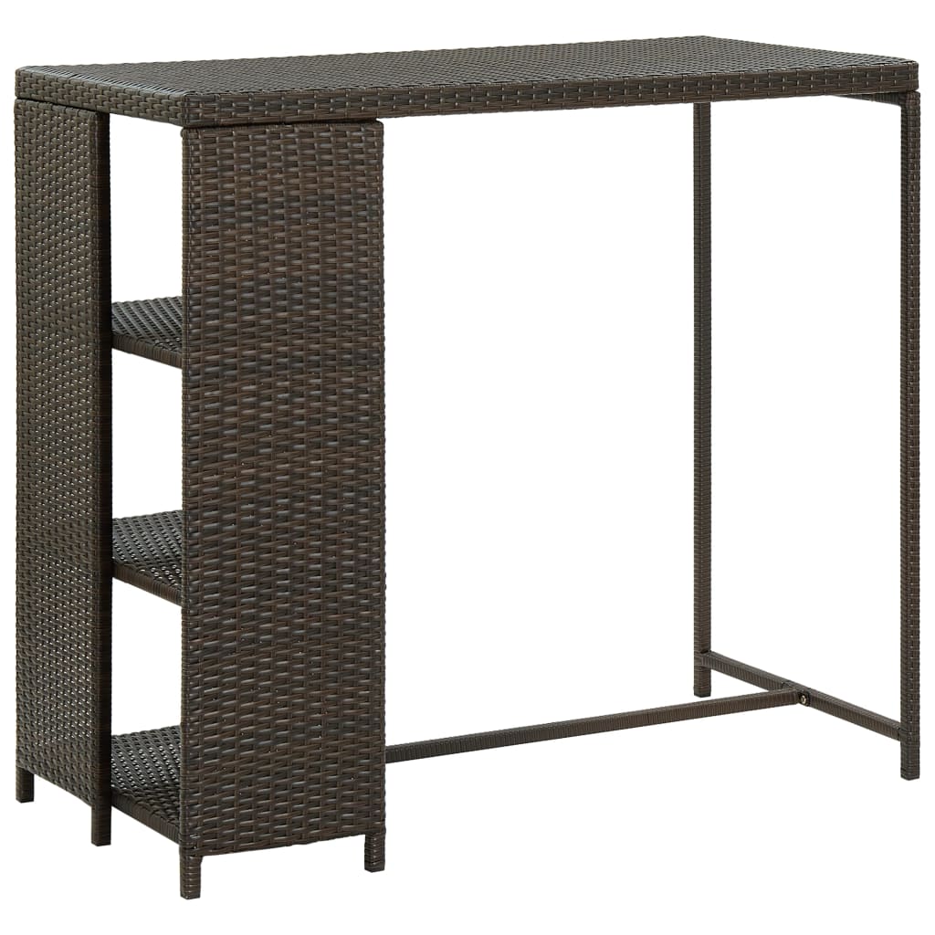 barbord med opbevaringsstativ 120x60x110 cm polyrattan brun