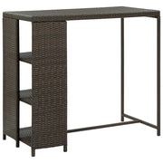 barbord med opbevaringsstativ 120x60x110 cm polyrattan brun