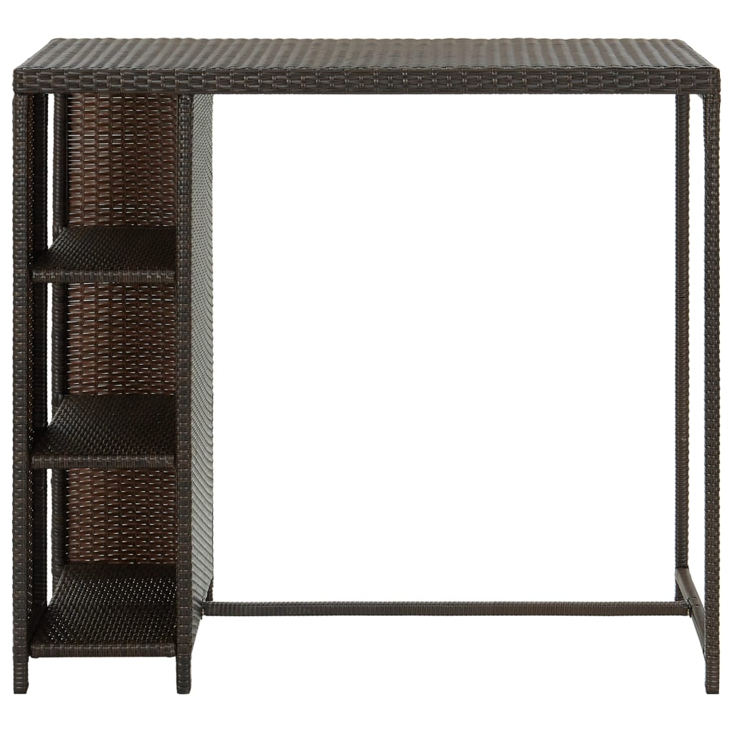barbord med opbevaringsstativ 120x60x110 cm polyrattan brun