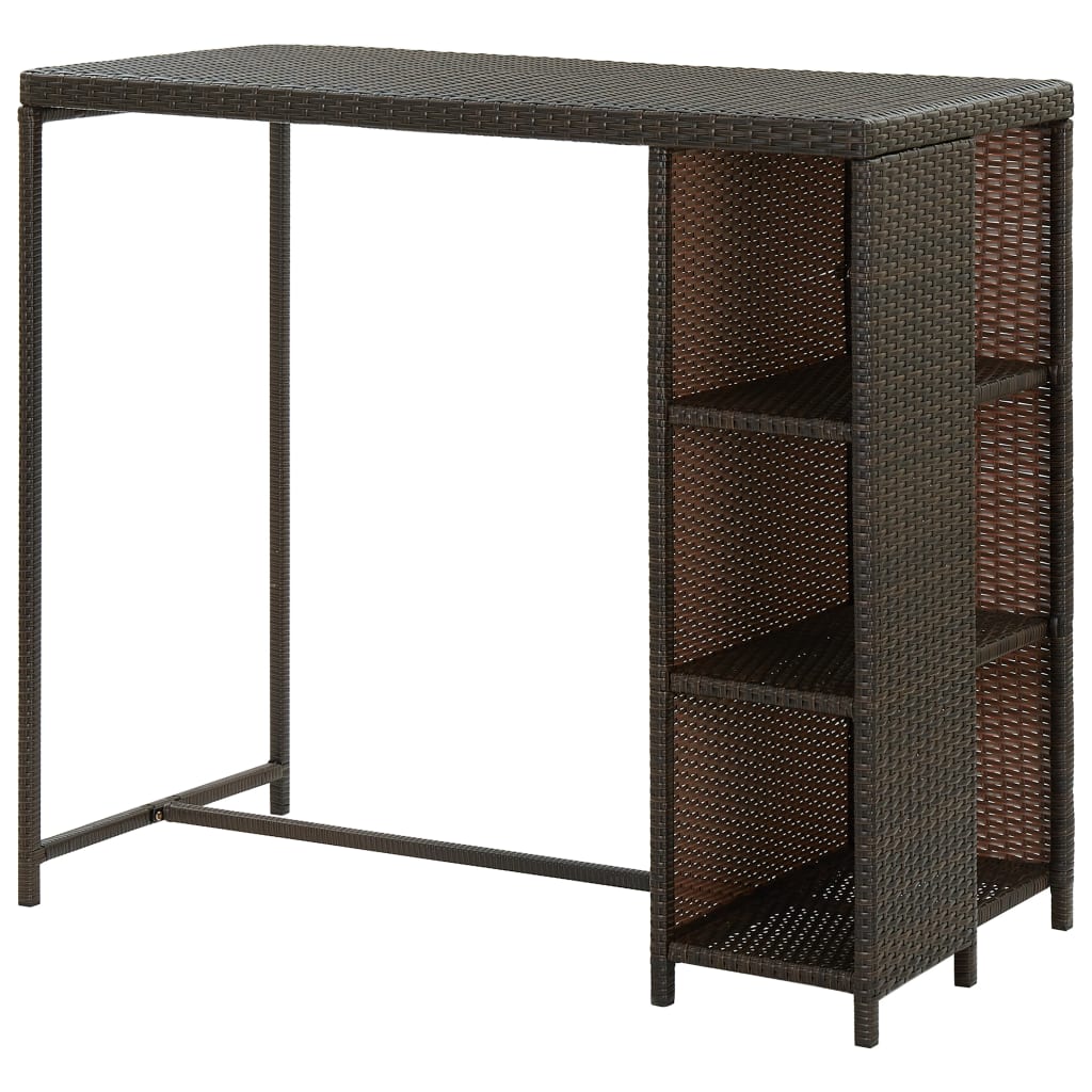barbord med opbevaringsstativ 120x60x110 cm polyrattan brun