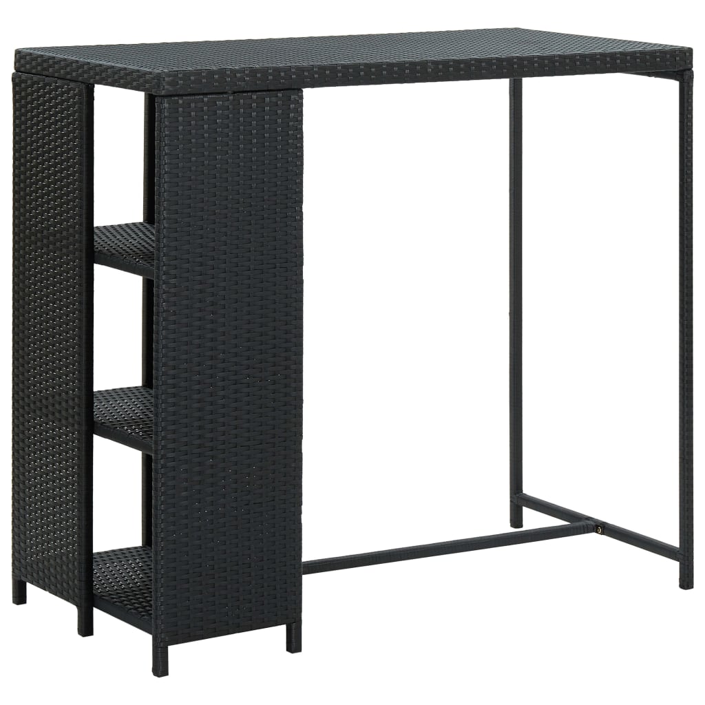 barbord med opbevaringsstativ 120x60x110 cm polyrattan sort billede
