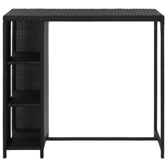 barbord med opbevaringsstativ 120x60x110 cm polyrattan sort