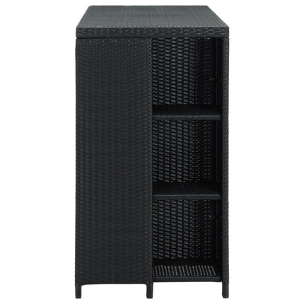 barbord med opbevaringsstativ 120x60x110 cm polyrattan sort