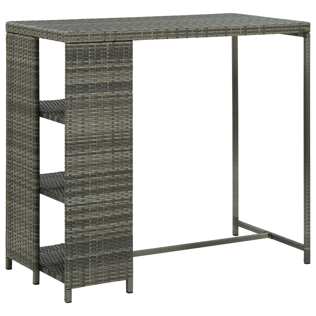 barbord med opbevaringsstativ 120x60x110 cm polyrattan gr