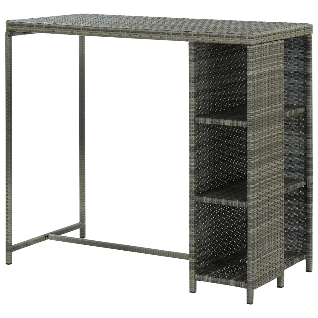 barbord med opbevaringsstativ 120x60x110 cm polyrattan grå