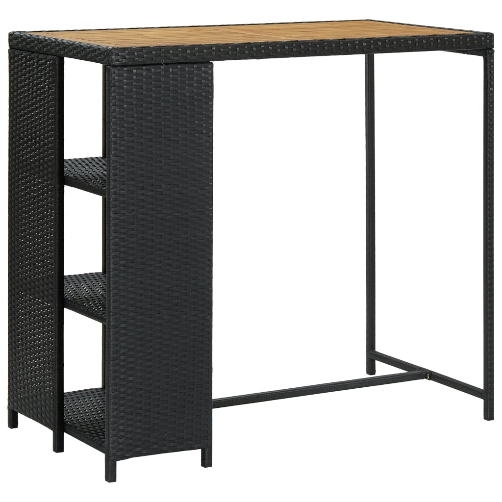 barbord med opbevaringsstativ 120x60x110 cm polyrattan sort