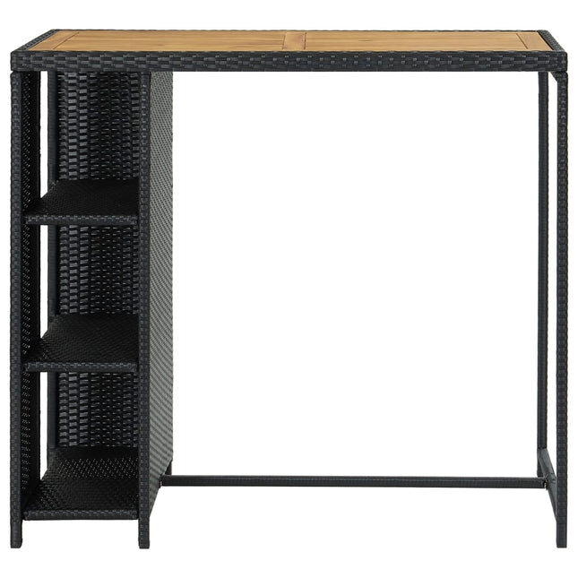 barbord med opbevaringsstativ 120x60x110 cm polyrattan sort