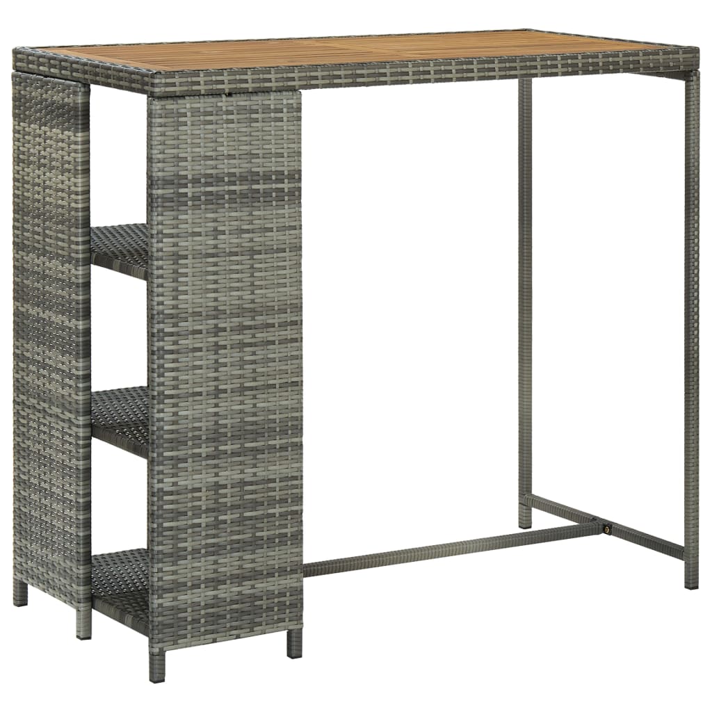 barbord med opbevaringsstativ 120x60x110 cm polyrattan gr