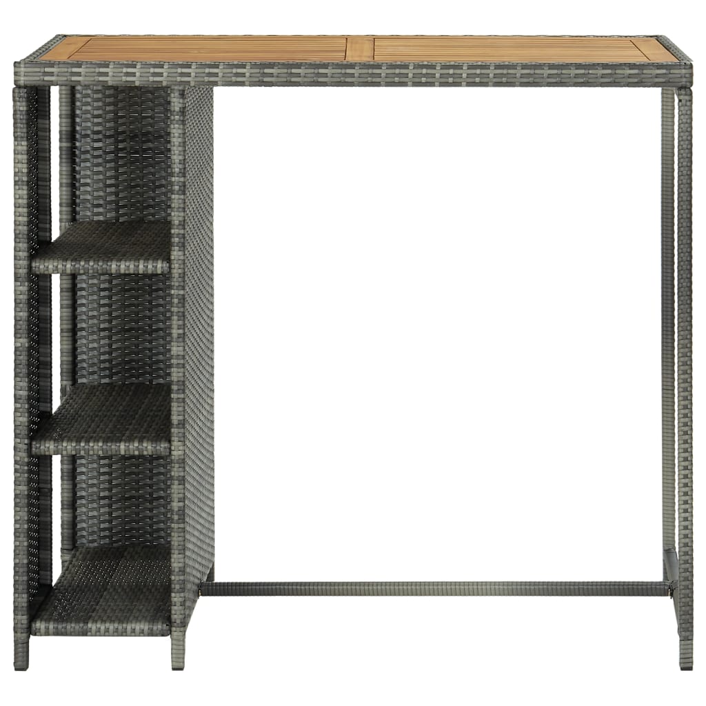 barbord med opbevaringsstativ 120x60x110 cm polyrattan grå