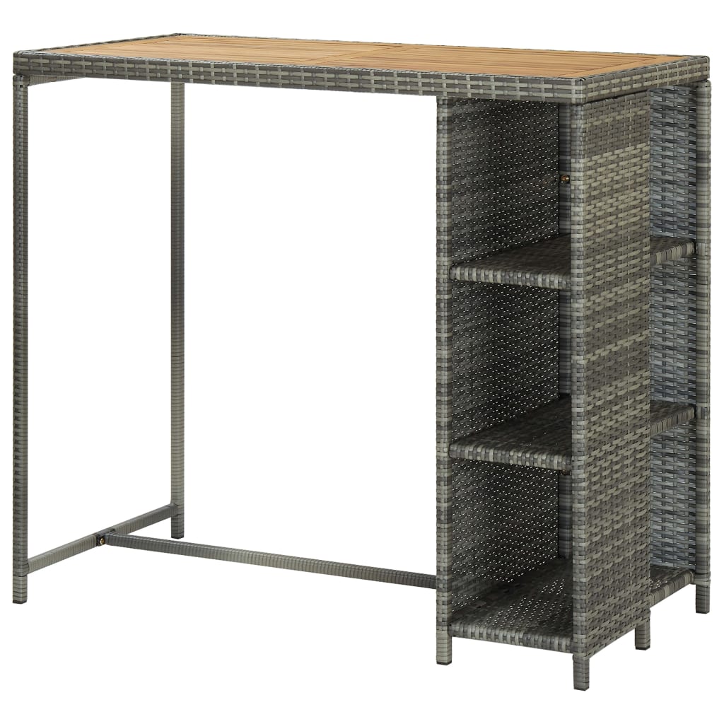 barbord med opbevaringsstativ 120x60x110 cm polyrattan grå