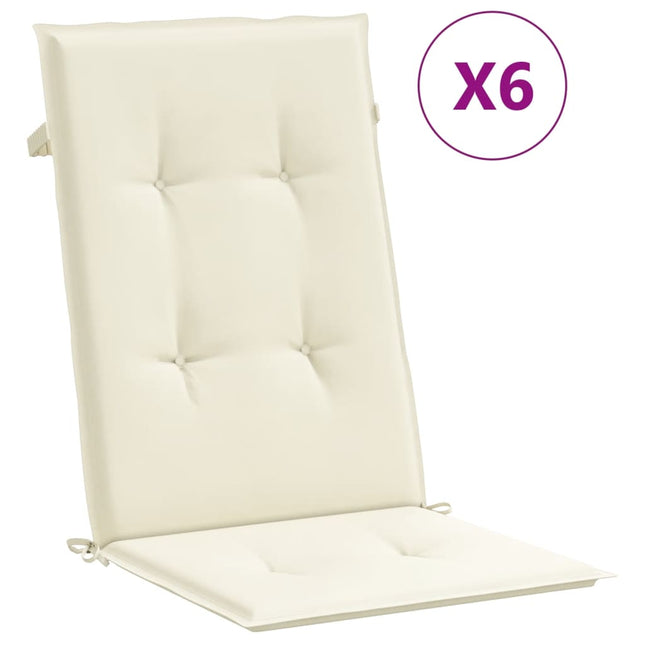 stolehynder m. høj ryg 6 stk. 120x50x3 cm stof cremefarvet