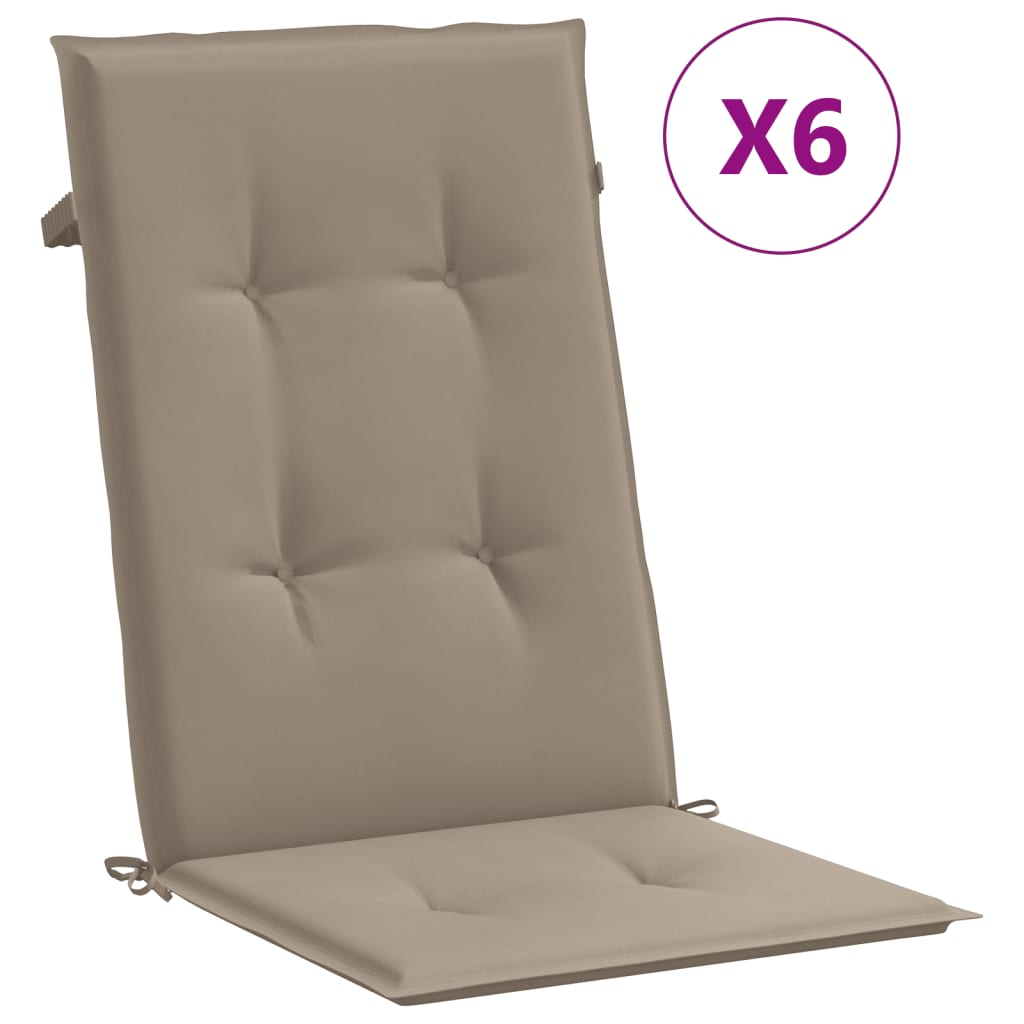 stolehynder m. høj ryg 6 stk. 120x50x3 cm stof gråbrun