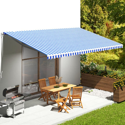 udskiftningsdug til markise 580x345 cm polyester blå og hvid