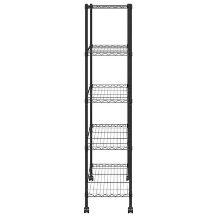 opbevaringsreol med 5 hylder og hjul 75x35x155 cm 250 kg sort