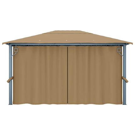 pavillon med gardin 400x300 cm aluminium gråbrun