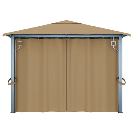 pavillon med gardin 400x300 cm aluminium gråbrun