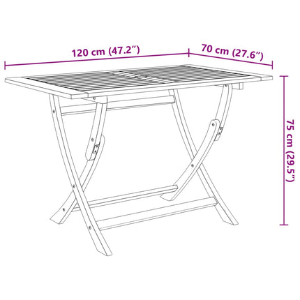 foldbart havebord 120x70x75 cm massivt akacietræ